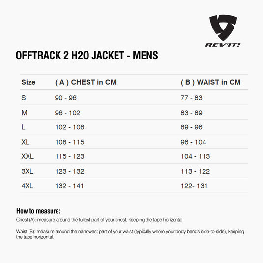 Size chart for REVIT Offtrack 2 H2O Jacket - Mens