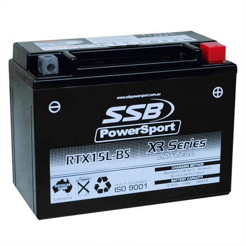 Load image into Gallery viewer, MOTORCYCLE AND POWERSPORTS BATTERY (YTX15L-BS) AGM 12V 13AH 340CCA BY SSB HIGH PERFORMANCE

