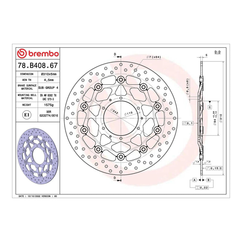 Load image into Gallery viewer, Brembo Prime Serie Oro Front Brake Disc 78B40867
