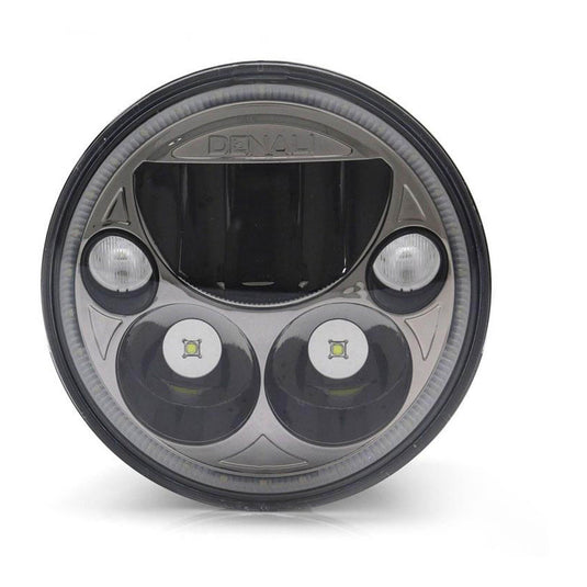 Denali M5 E-Mark LED Headlight Module, 5.75 Round, Black Chrome