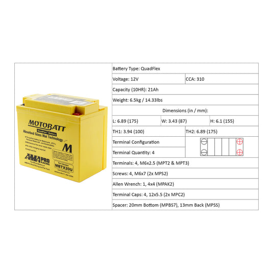 Motobatt Battery Quadflex AGM - MBTX20U