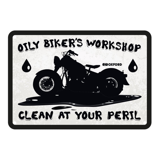 Oxford Garage Metal Sign: Oily Biker's Workshop