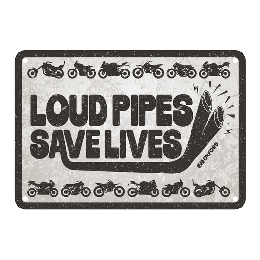 Oxford Garage Metal Sign: Loud Pipes Save Lives