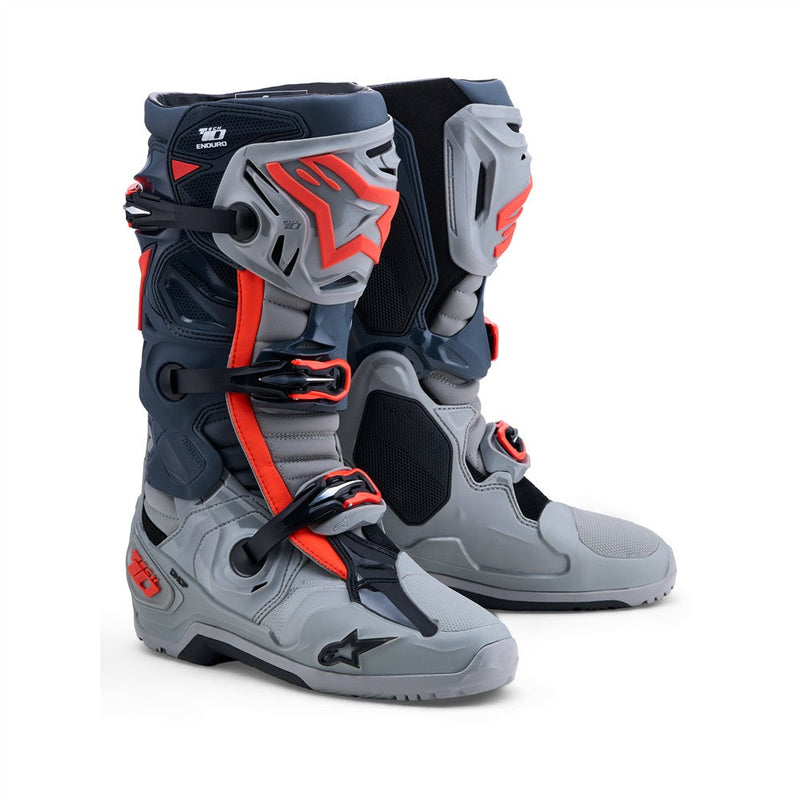 Load image into Gallery viewer, Alpinestars Tech-10 Enduro Boots Mid Gray/Dark Gray/Red Fluoro
