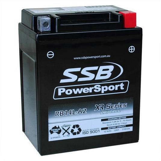 MOTORCYCLE AND POWERSPORTS BATTERY (YB14L-A2) AGM 12V 12AH 310CCA BY SSB HIGH PERFORMANCE
