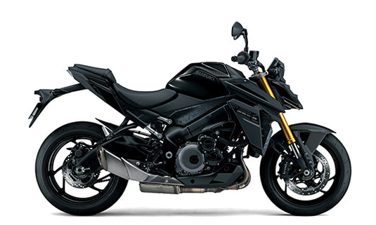 A black 2026 Suzuki GSX-S 1000 RQ motorcycle with gold front fork accents, shown from a side profile view against a plain white background.